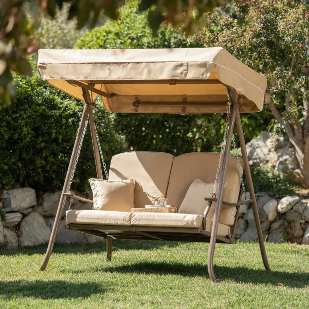 Balancelle de jardin en métal et tissu - 170x110x153 cm - Beige