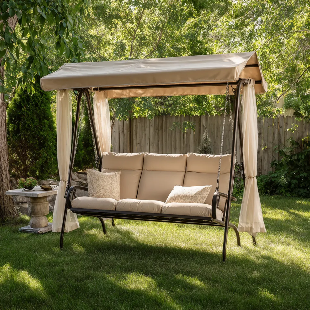Balancelle de jardin Métal et Tissu 190x120x164 cm – Beige – Design Moderne
