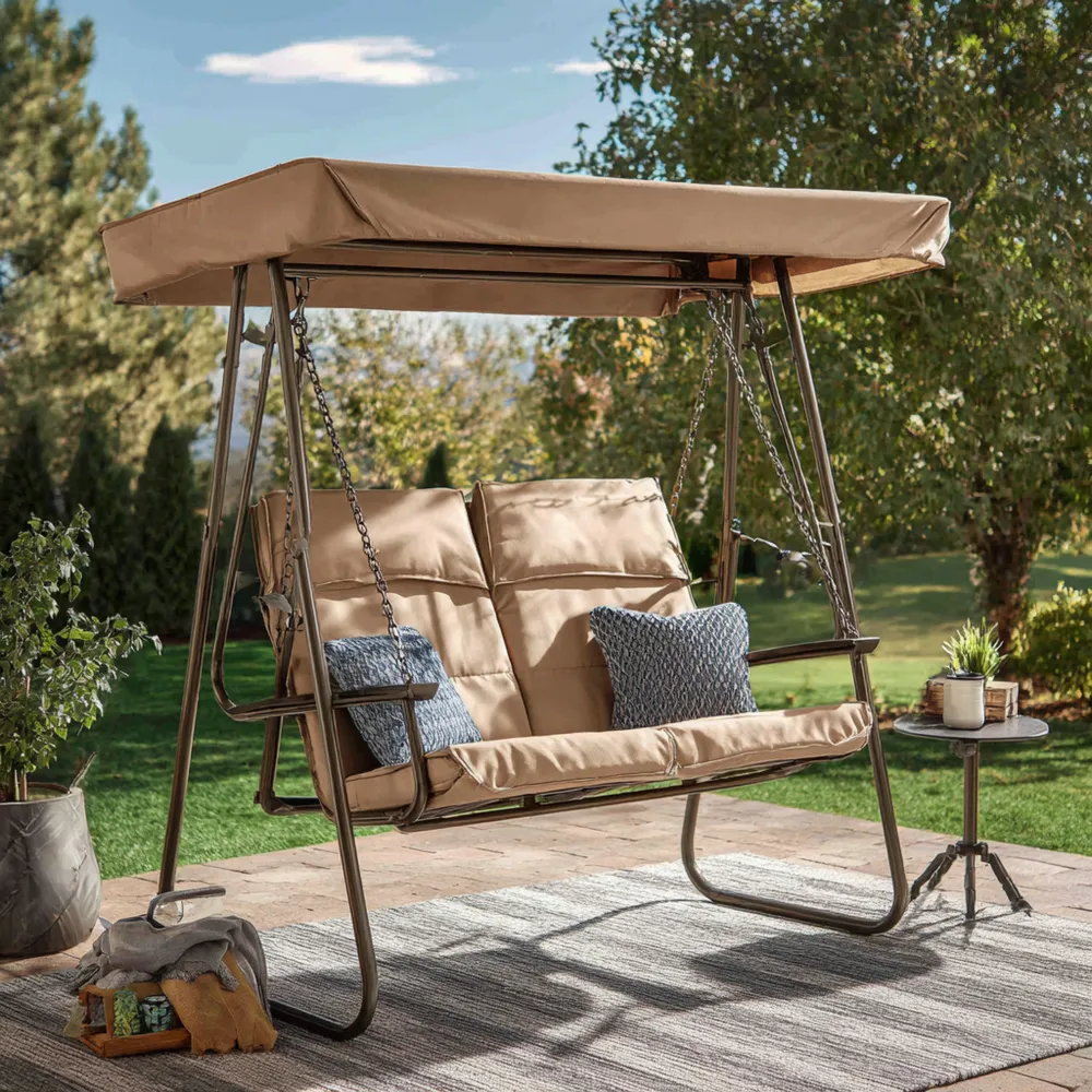 Balancelle de jardin en métal 150x120x170 cm – Beige – Design classique