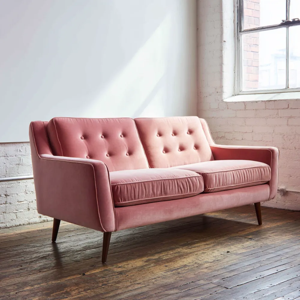 Canapé 2 places Velours 140x80x85 cm – Rose – Design Vintage