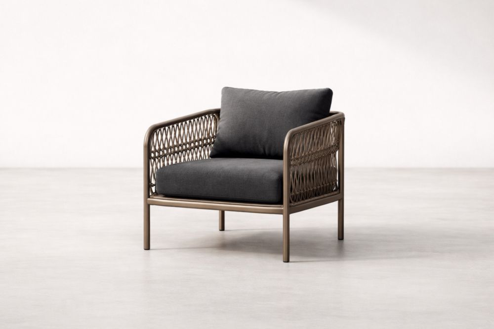 Poltrona da Esterno in Alluminio e Rattan Sintetico con Cuscini Grigio