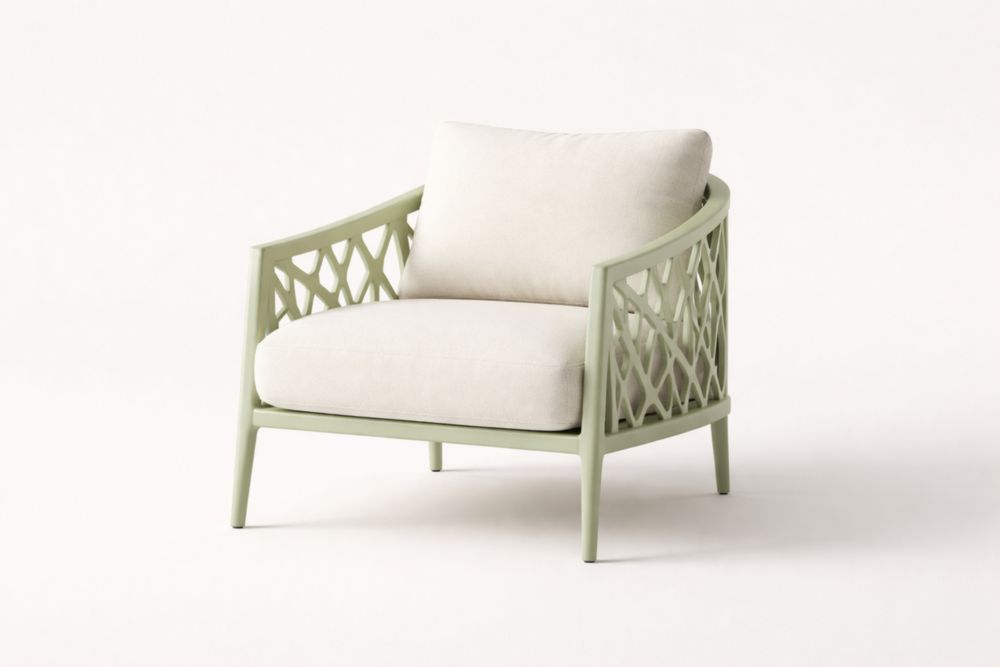 Poltrona da Giardino in Acciaio Verde con Cuscini Crema