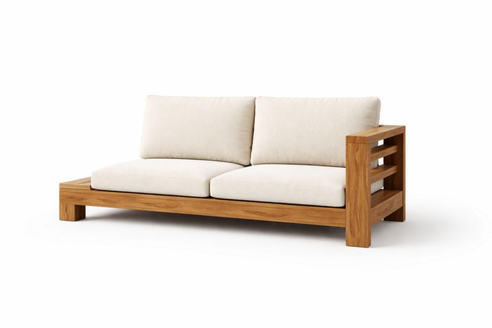 Divano da Esterno in Legno di Teak con Tessuto Bianco