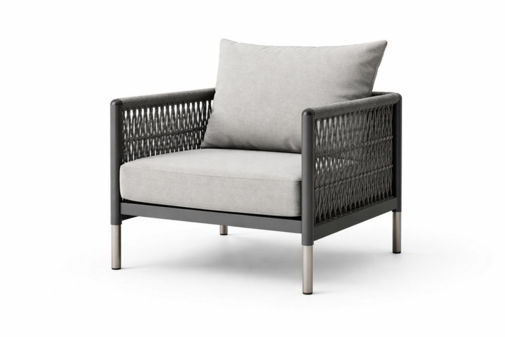 Poltrona da Giardino Singola in Acciaio e Poliestere Grigio