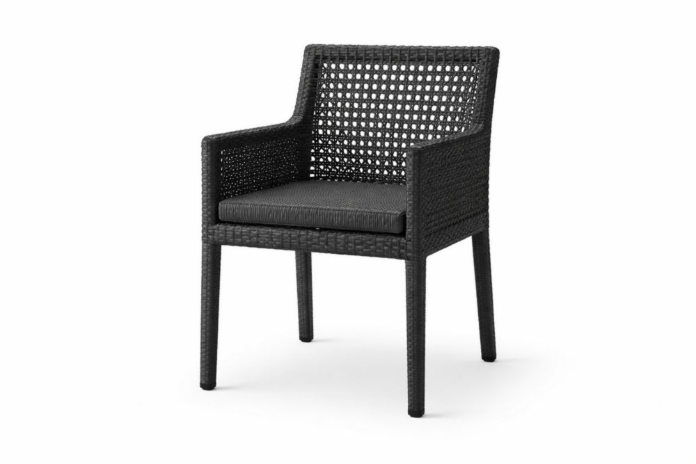 Sedia da Esterno in Rattan Sintetico Nero con Cuscino