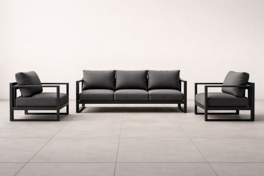 Set di Divano e Poltrone da Esterno in Alluminio e Tessuto Poliestere Grigio