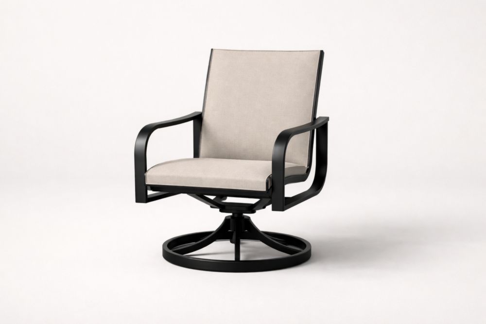 Sedia Girevole da Giardino in Alluminio Nero con Cuscini Beige