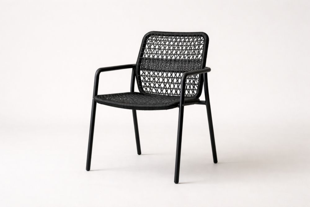 Sedia da Giardino in Alluminio e Rattan Sintetico Nero con Braccioli