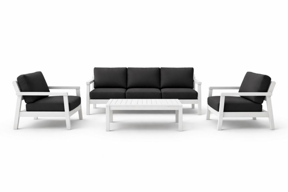 Set Divano da Esterno 4 Pezzi in Alluminio Bianco con Cuscini Neri