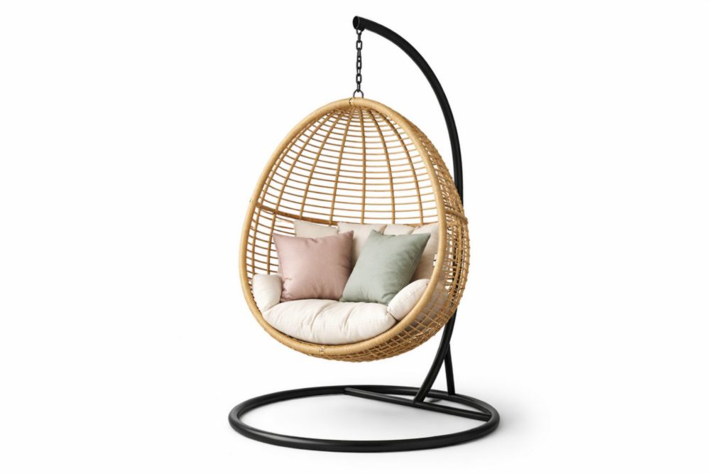 Sedia Sospesa in Rattan con Supporto in Acciaio