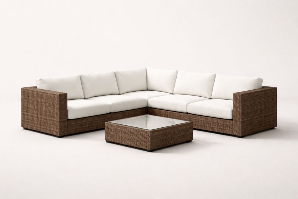 Divano Angolare da Giardino in Rattan Sintetico con Cuscini Bianchi