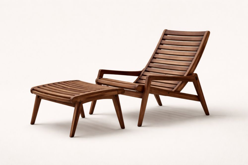 Set Sedia e Poggiapiedi da Esterno in Legno di Teak Marrone