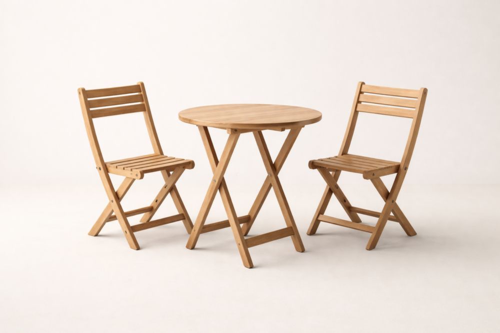 Set Tavolo e Sedie Pieghevoli da Giardino Rotondo in Legno di Acacia