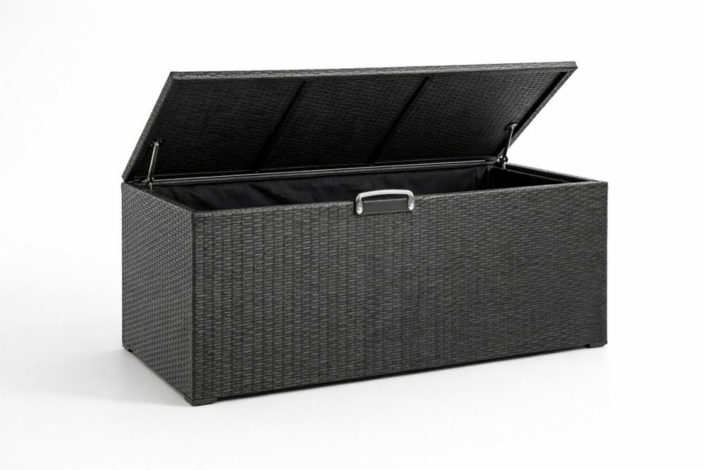 Cassapanca da Giardino in Rattan Sintetico Grigio con Fodera in Poliestere