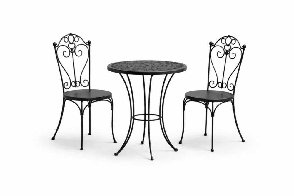 Set da Giardino in Ferro Nero con Tavolo Rotondo e 2 Sedie da Pranzo