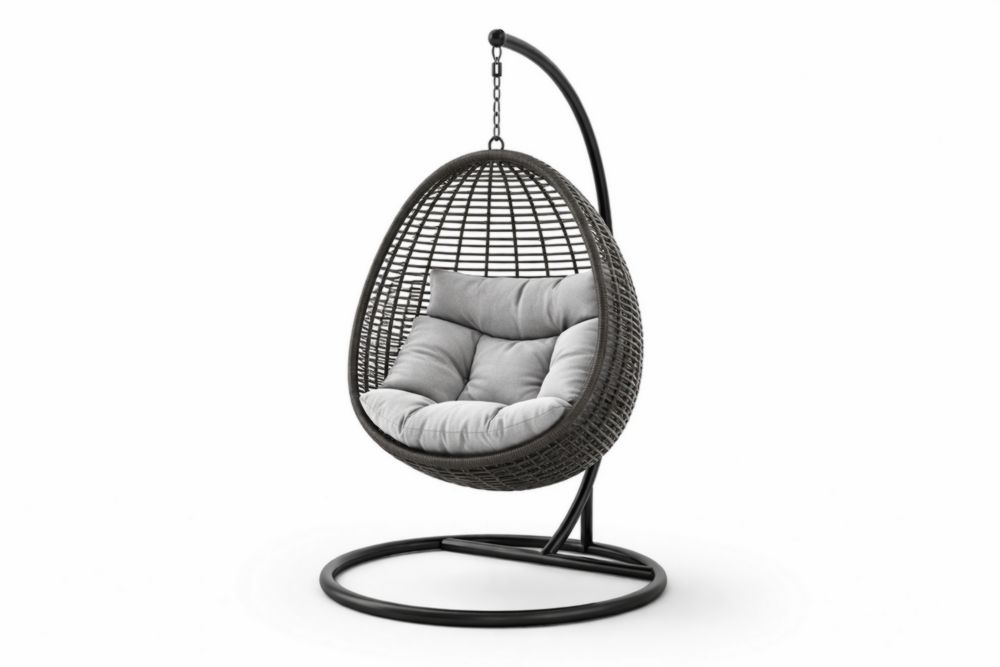 Poltrona Sospesa in Rattan Sintetico con Cuscini Grigio