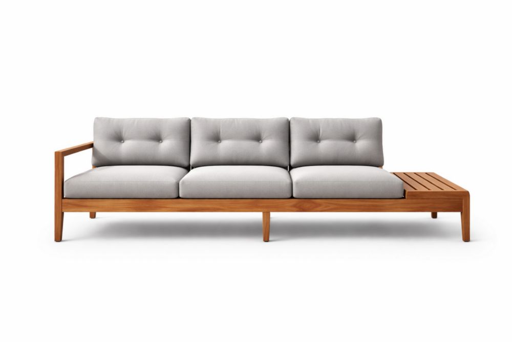 Divano modulare da esterno in legno di teak e tessuto poliestere grigio