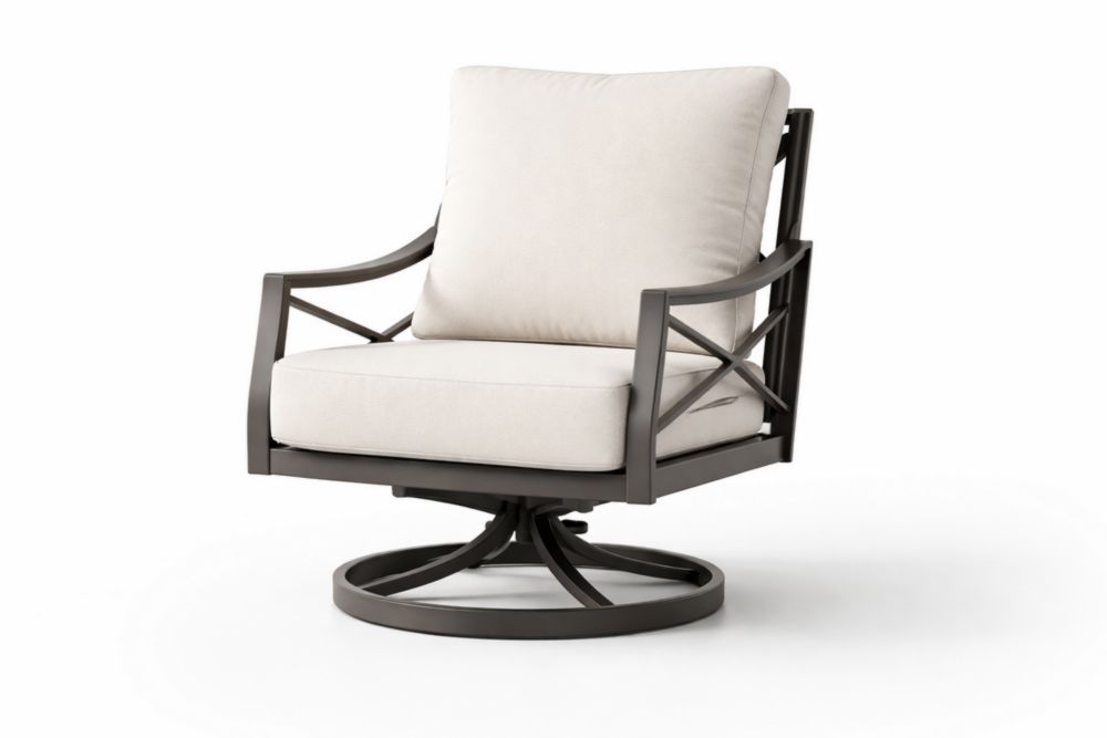 Poltrona Girevole da Giardino in Alluminio con Cuscini in Tessuto Poliestere Beige