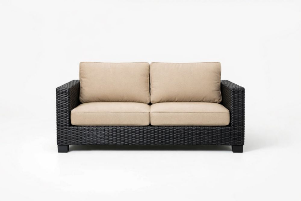 Divano da Esterno in Rattan Sintetico Nero con Cuscini Beige