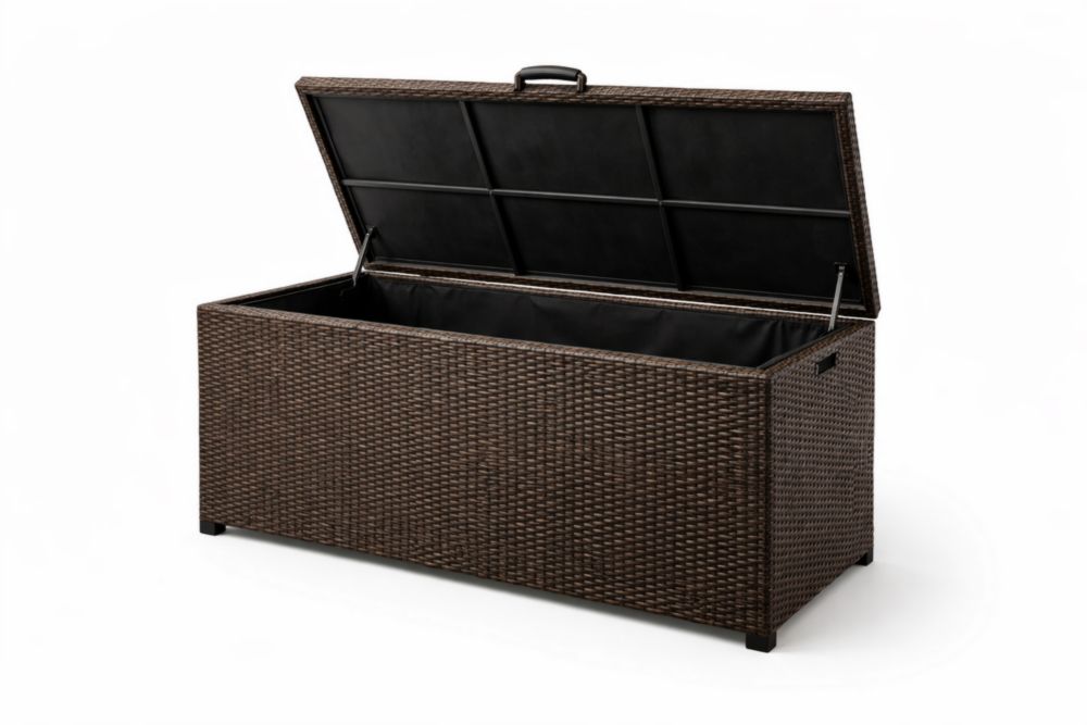 Baule Contenitore da Esterno in Rattan Sintetico Marrone con Telaio in Acciaio