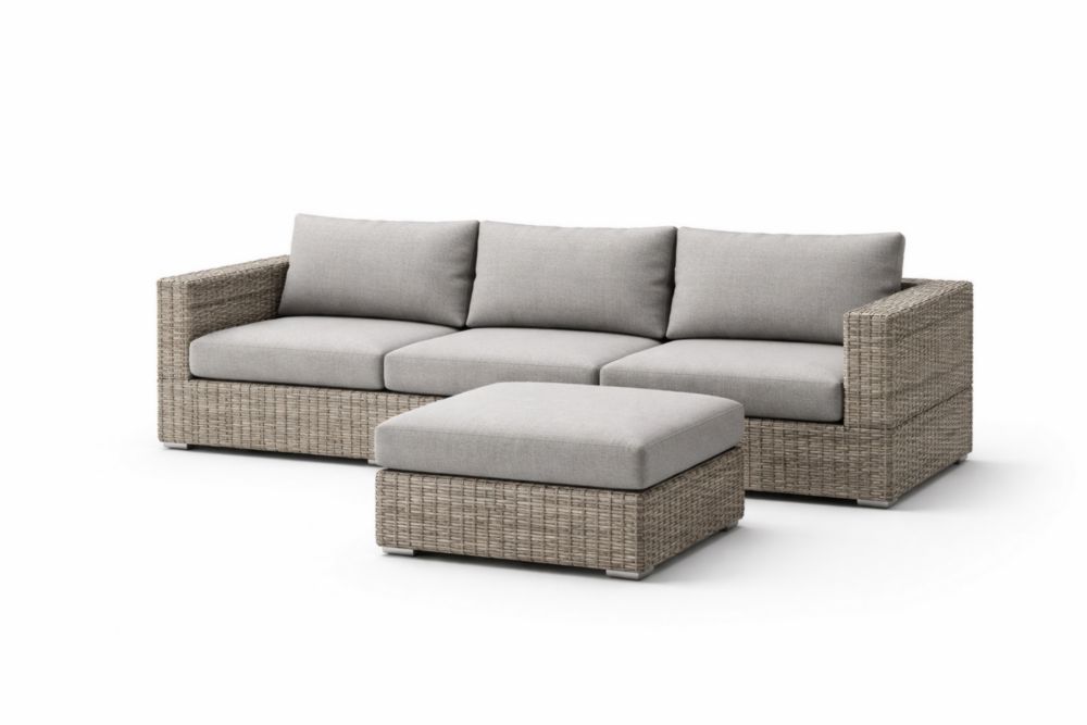 Divano Modulare da Esterno in Rattan Sintetico Grigio con Cuscini