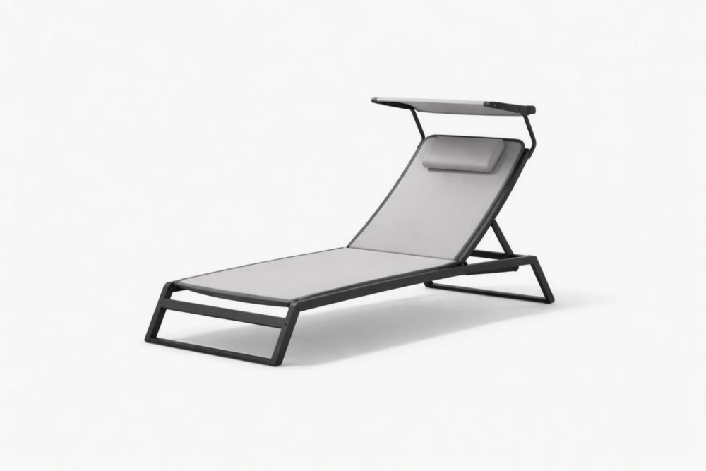 Lettino Prendisole da Esterno in Alluminio e Tessuto Grigio con Tettuccio Parasole