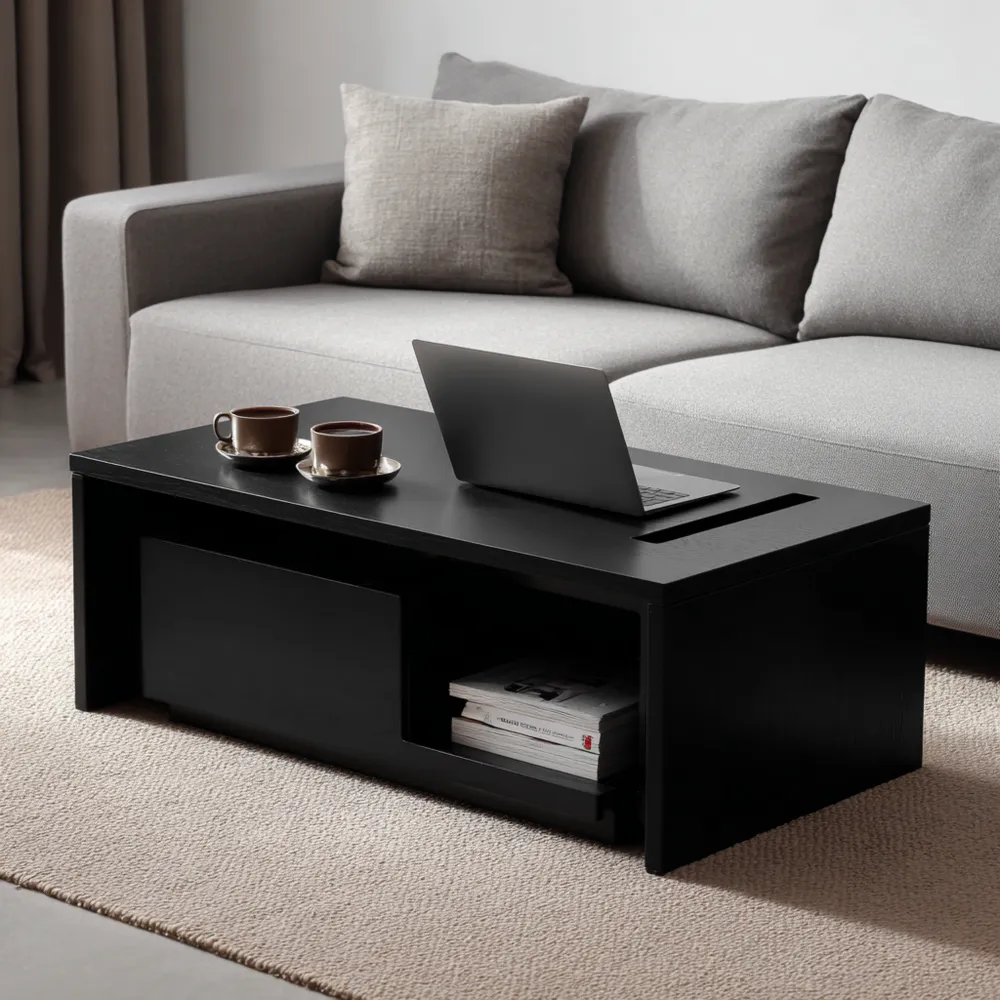 Table basse en bois 100x50x40 cm - Noir - Design contemporain