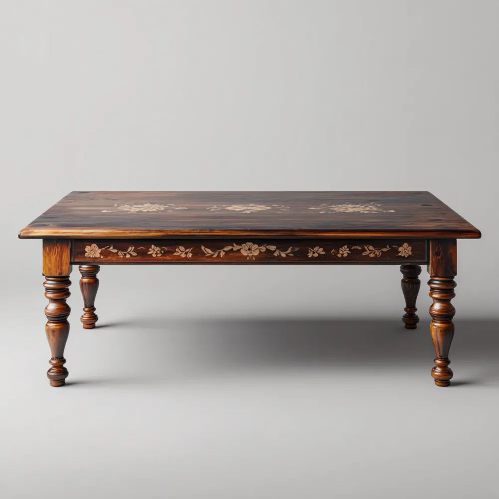 Table basse en bois sculpté 120x60x45 cm – Marron Classique