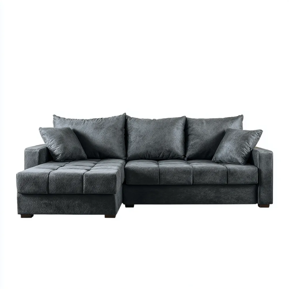 Canapé d'angle en tissu 250x150x85 cm – Gris Foncé – Design Moderne