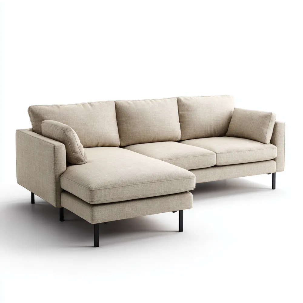 Canapé d'angle en tissu lin 250x150x85 cm - Beige - Design moderne