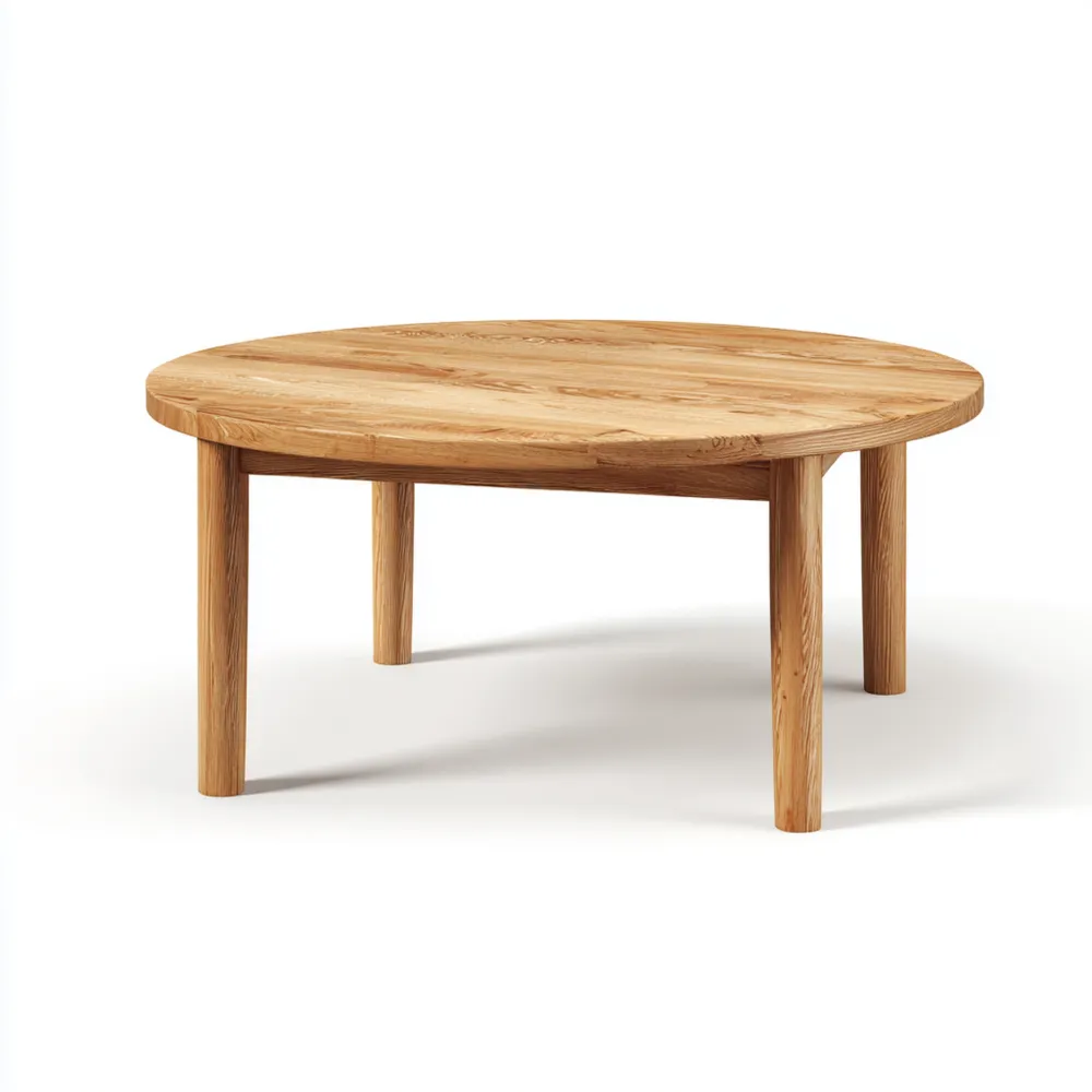 Table basse ronde en bois de chêne – 90x90x45 cm – Design scandinave