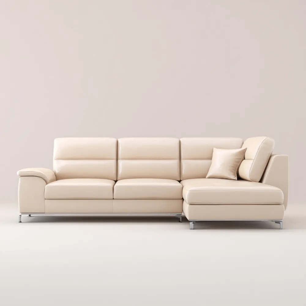 Canapé d'angle en cuir 250x150x90 cm - Beige - Design Contemporain