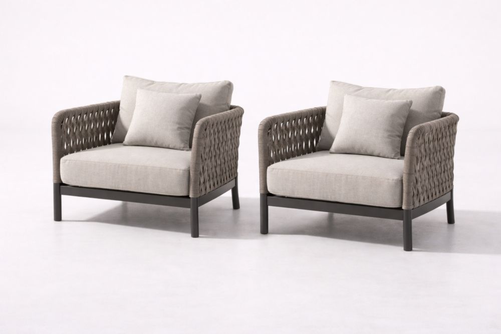 Set poltrone da esterno in Alluminio e rattan colore Beige/Grigio