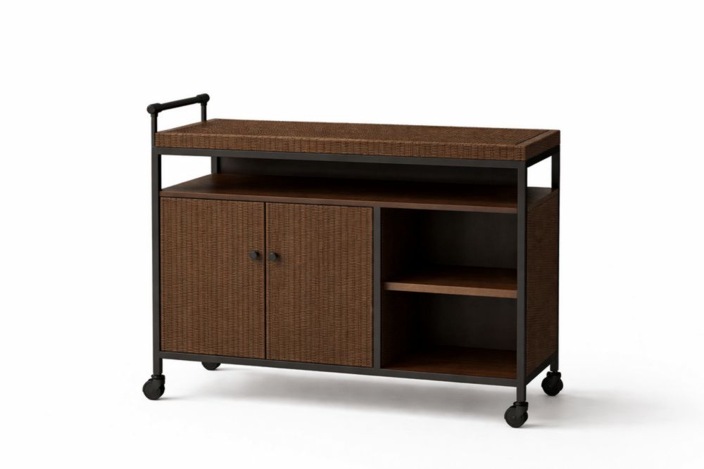 Carrello di Servizio Alluminio e Rattan Marrone 100x40x80 cm