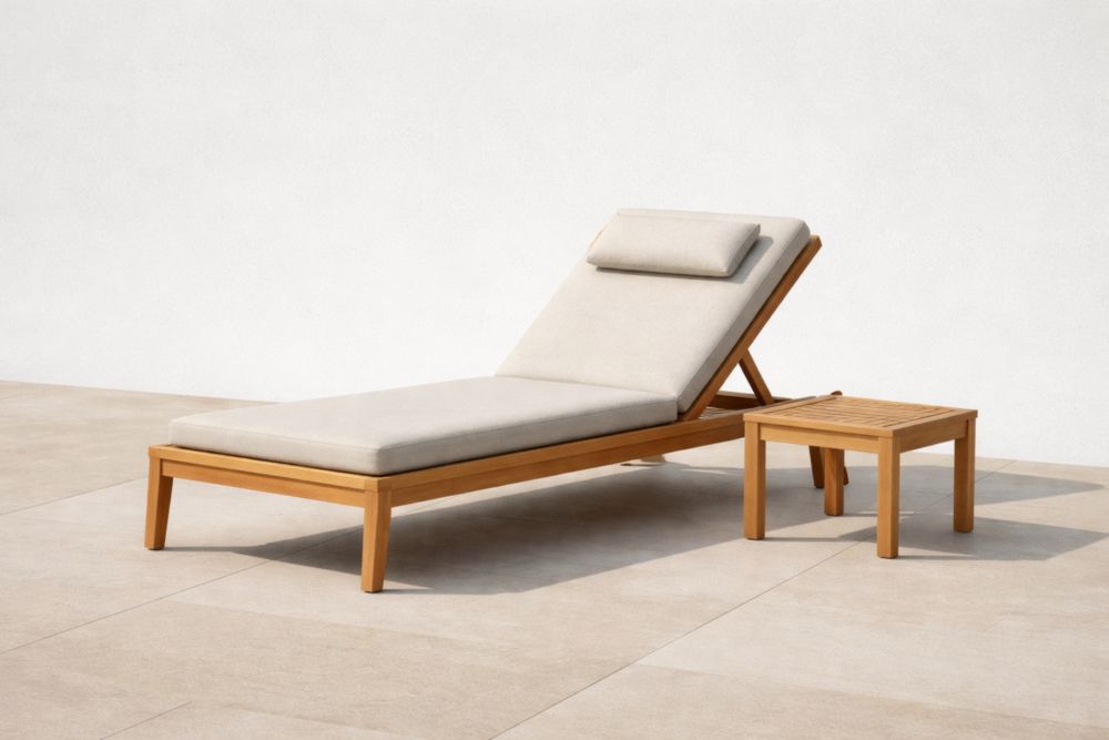 Lettino Sdraio in Legno di Teak con Tavolino