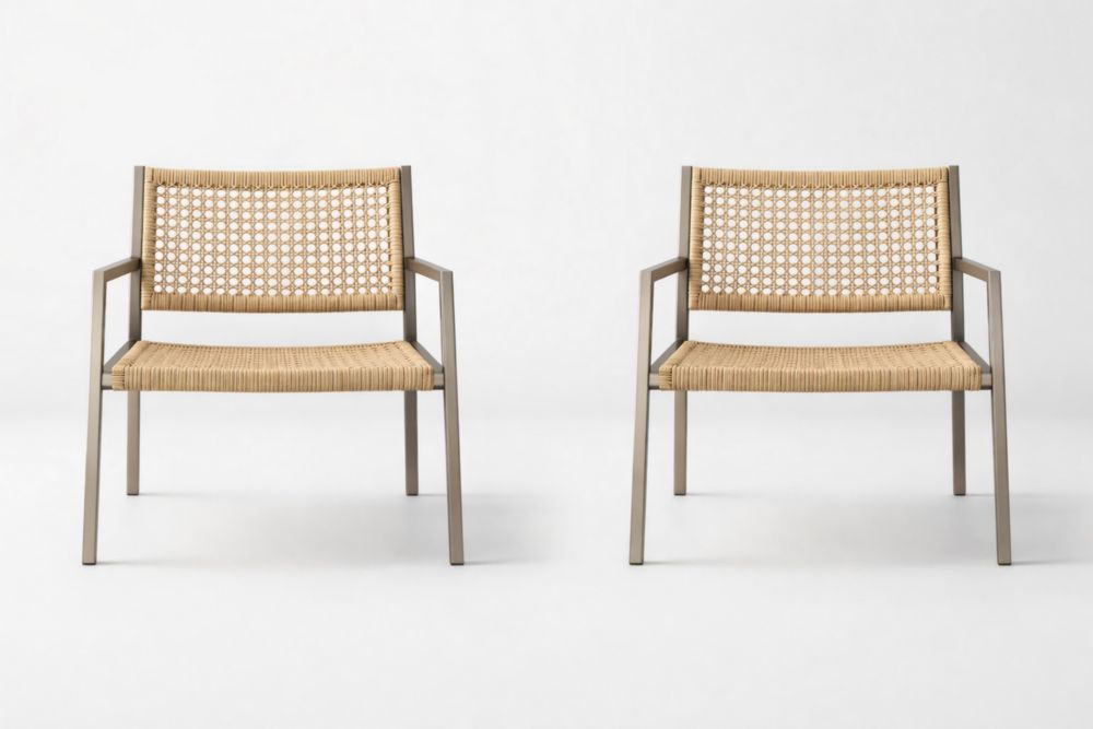 Set di 2 sedie in Alluminio e corda sintetica color Beige