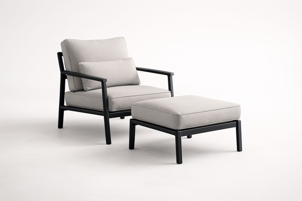 Poltrona lounge in alluminio con pouf grigio