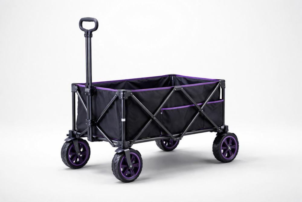 Carrello Pieghevole in Acciaio e Poliestere Nero e Viola