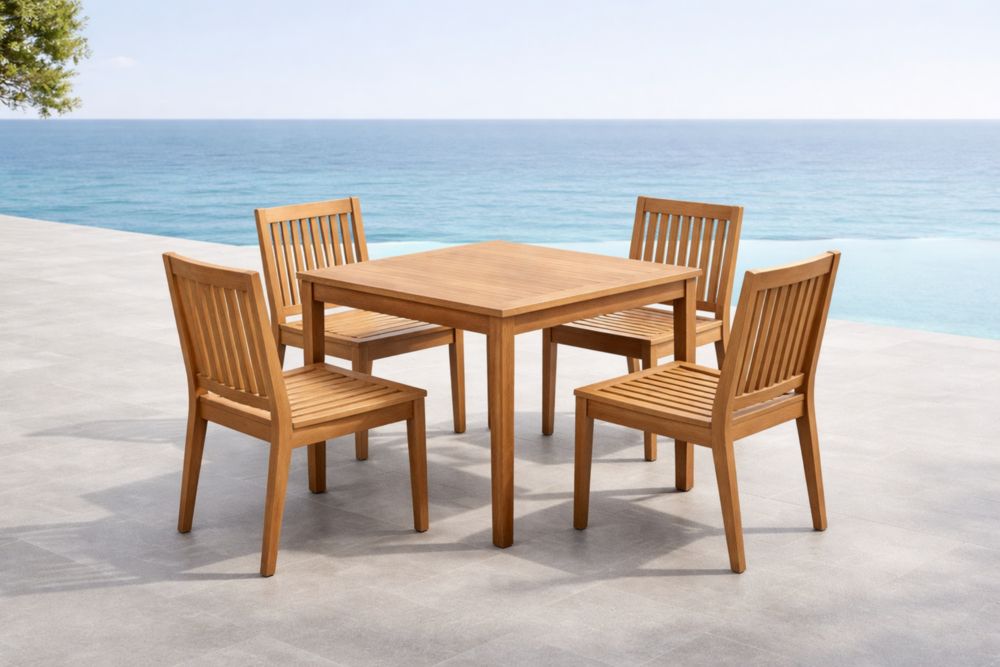 Set da Pranzo da Esterno in Legno di Teak con 4 Sedie