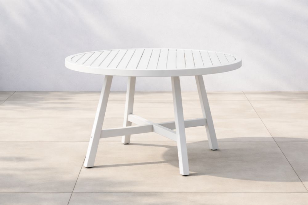 Tavolo da Esterno Rotondo in Alluminio Bianco