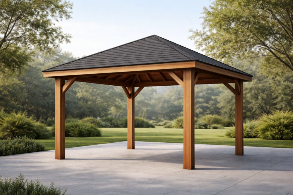 Gazebo in Legno Massiccio con Tettoia in Tegole Bituminose
