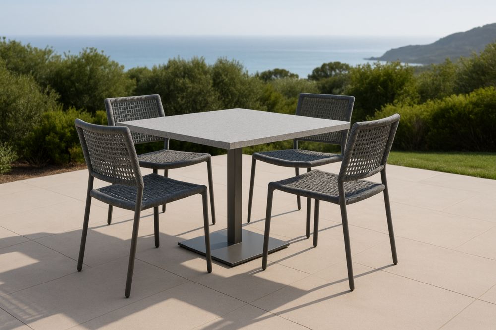 Set Tavolo Quadrato con Sedie in Alluminio e Polipropilene Grigio