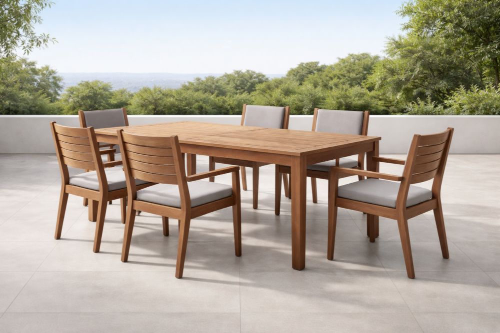 Set da Giardino Tavolo e Sedie in Legno di Acacia 6 Posti