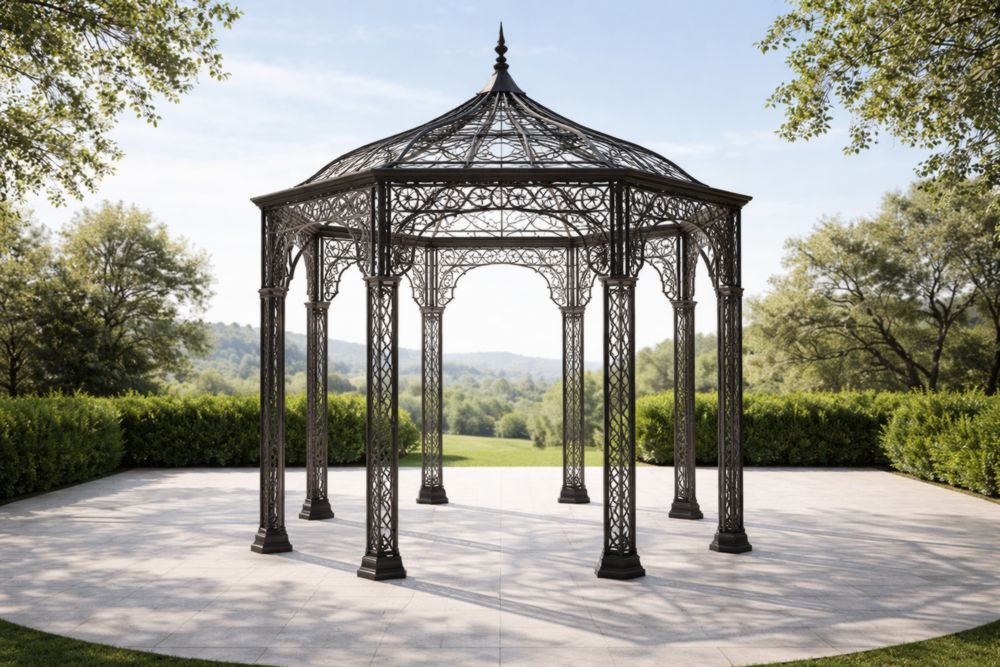 Gazebo in ferro battuto nero esagonale