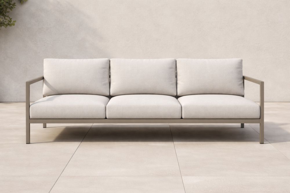 Divano da Esterni Tre Posti in Metallo e Tessuto Beige