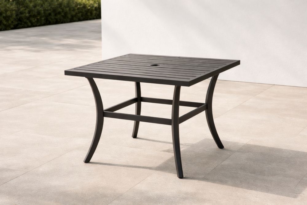 Tavolo da Giardino in Alluminio Nero con Foro per Ombrellone