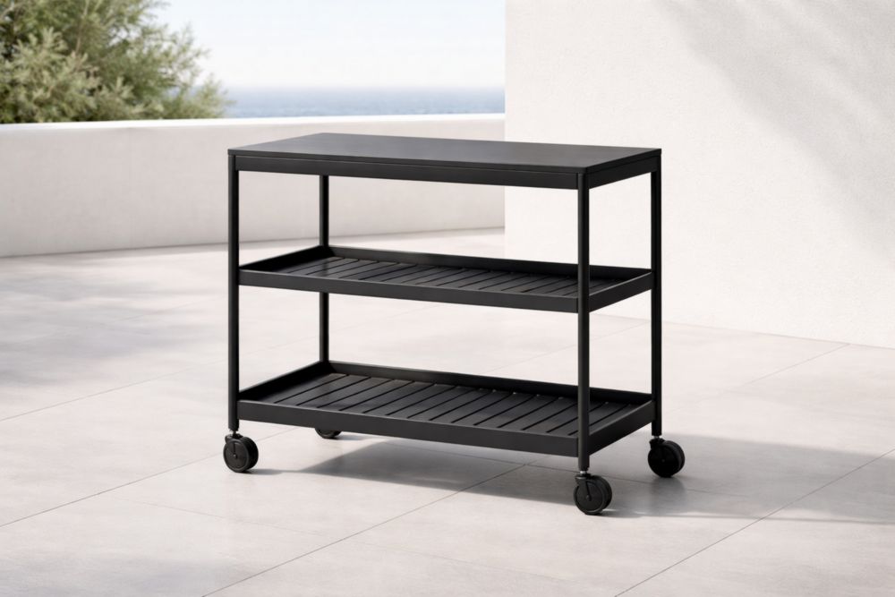 Carrello Portaoggetti Metallo Nero 3 Ripiani con Ruote