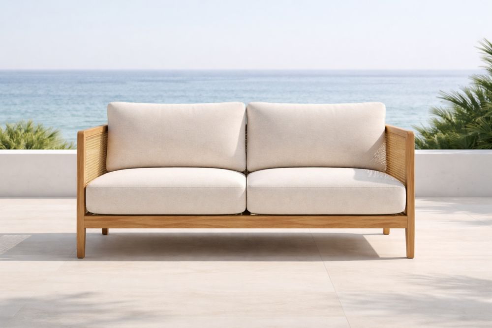 Divano due posti legno teak cuscini crema