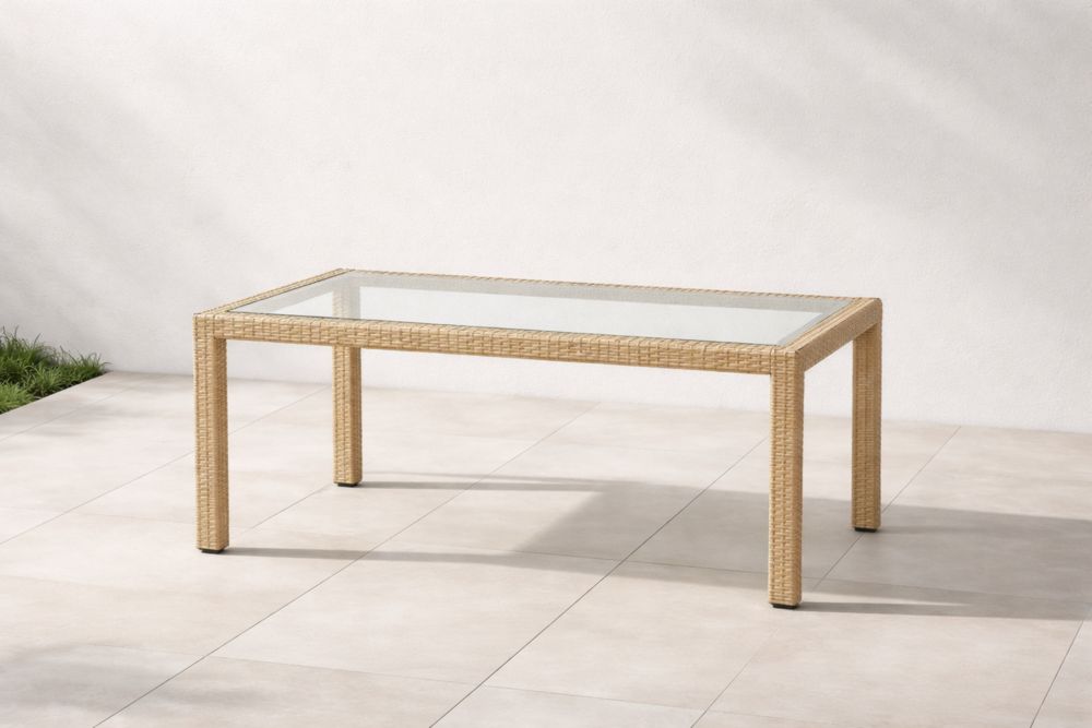 Tavolo da Giardino Rettangolare Vetro Rattan Sintetico 160x90x75 cm
