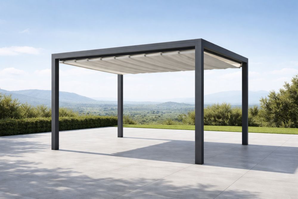 Pergola in Metallo Verniciato con Telo in Tessuto Crema 300x300x250 cm